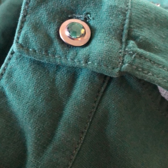 Dream Jeanne’s By Quacker Factory Studded Stretch Jean Jacket Sz L Dk Green - Picture 7 of 11